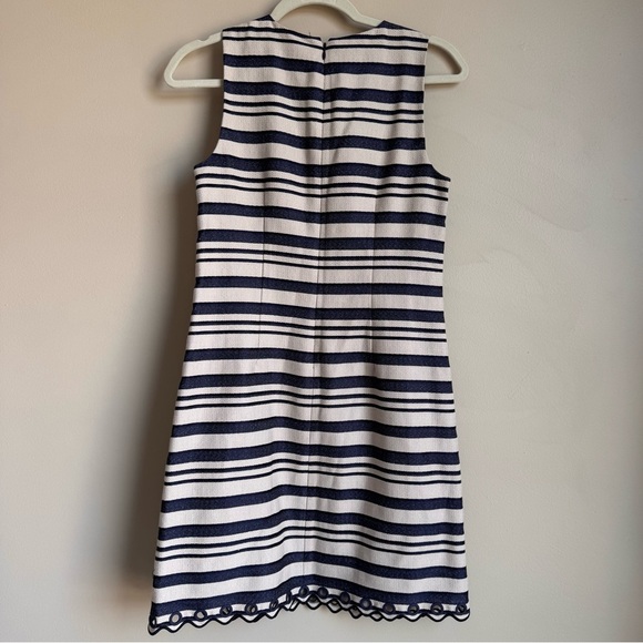 J.CREW Striped Scalloped Shift Dress 2 Grommets Navy/Ivory Sleeveless‎ Coastal - Picture 4 of 10